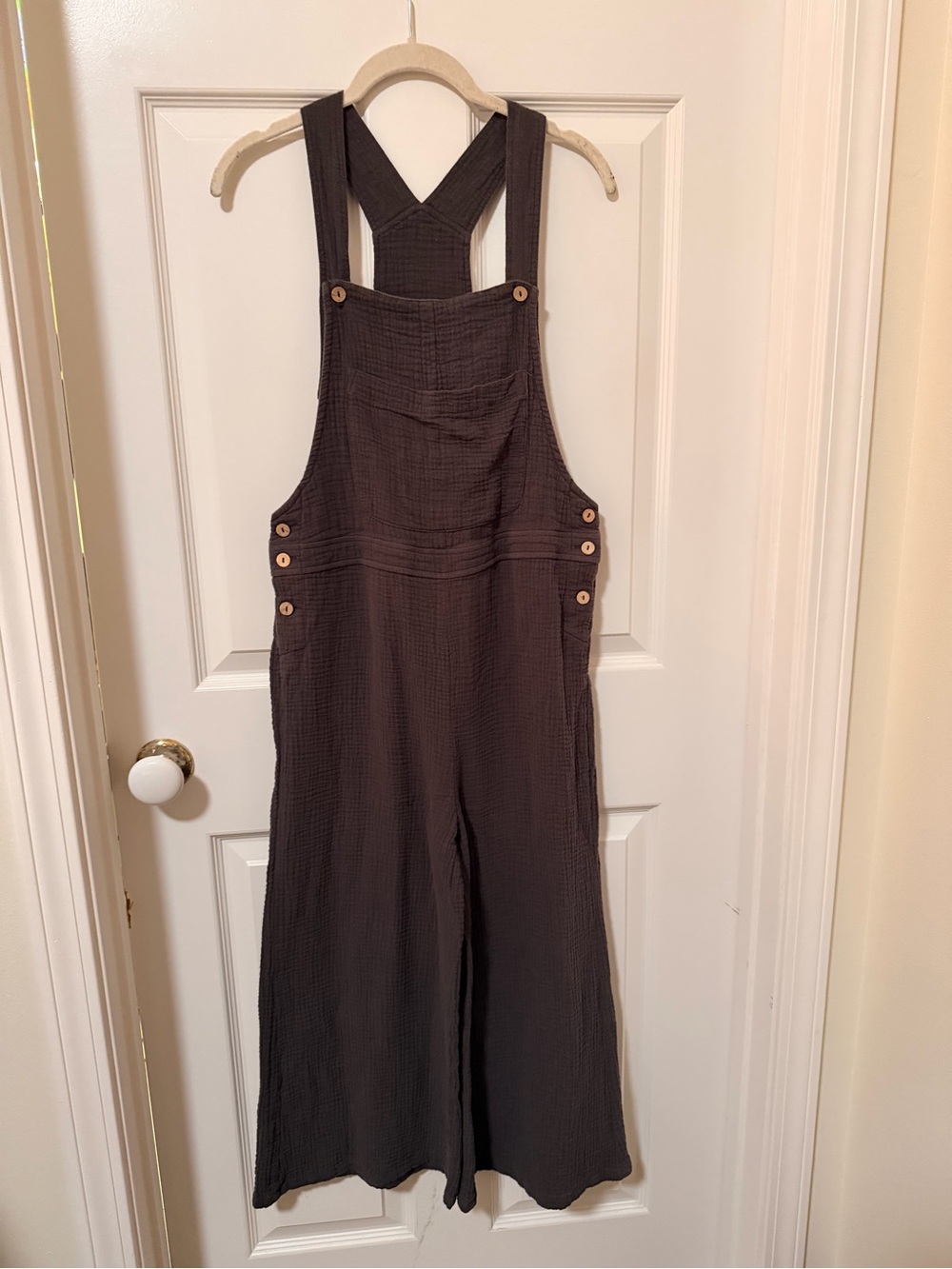 Wide Leg Gauzy Overalls in Dark Brown